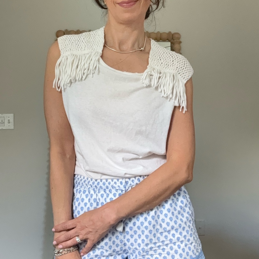 Scotch and Soda White Fringe Crochet Detail Tee